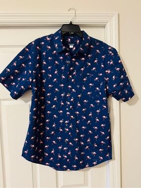 Men’s Button-Down Shirt with Pink Flamingo Print